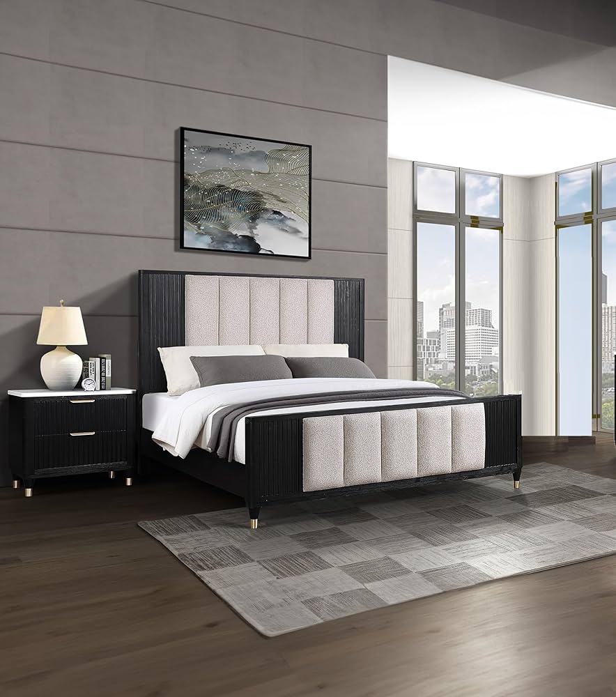 Amazon.com: Contemporary Black Nightstand with White Top - 2